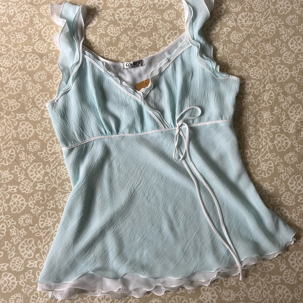 coquette vintage tank top with bow and ruffle